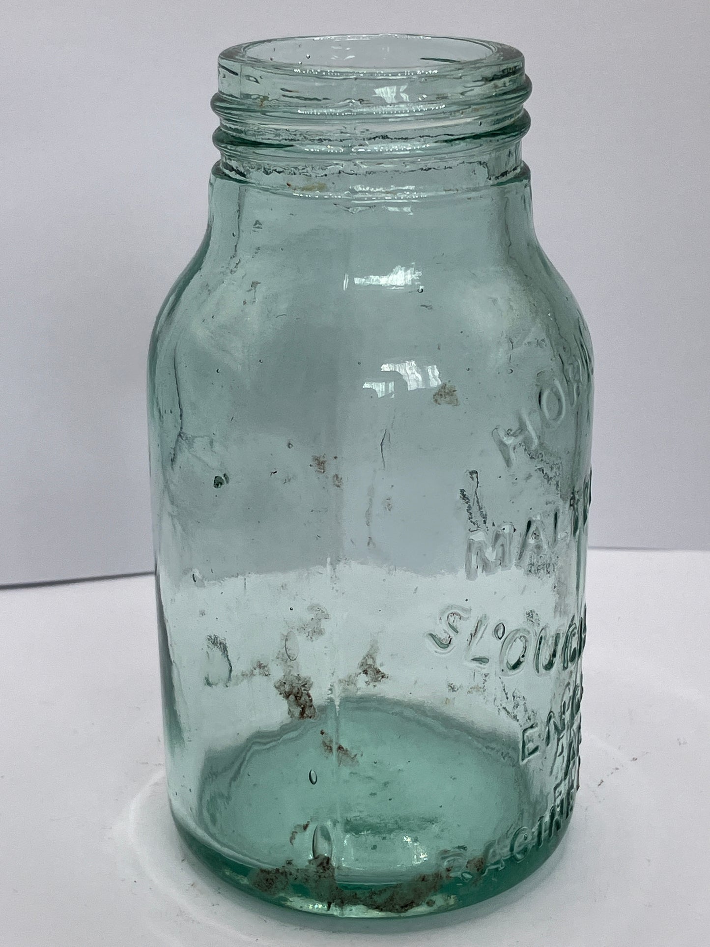 Small aqua glass Horlicks jar