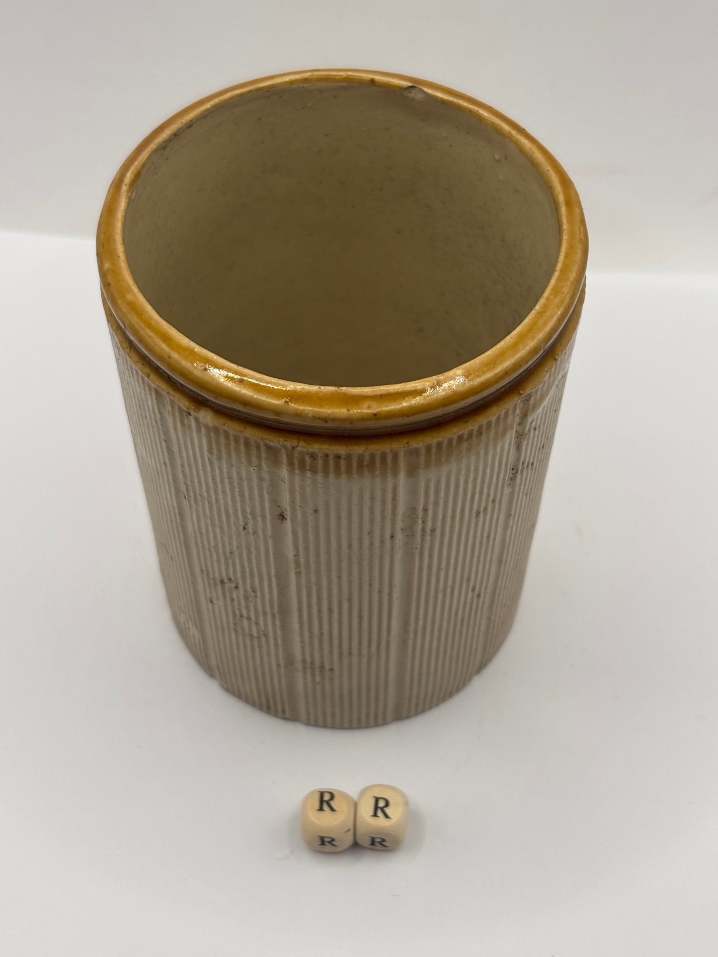 Old 1lb brown top ribbed stoneware jam pot (RR)