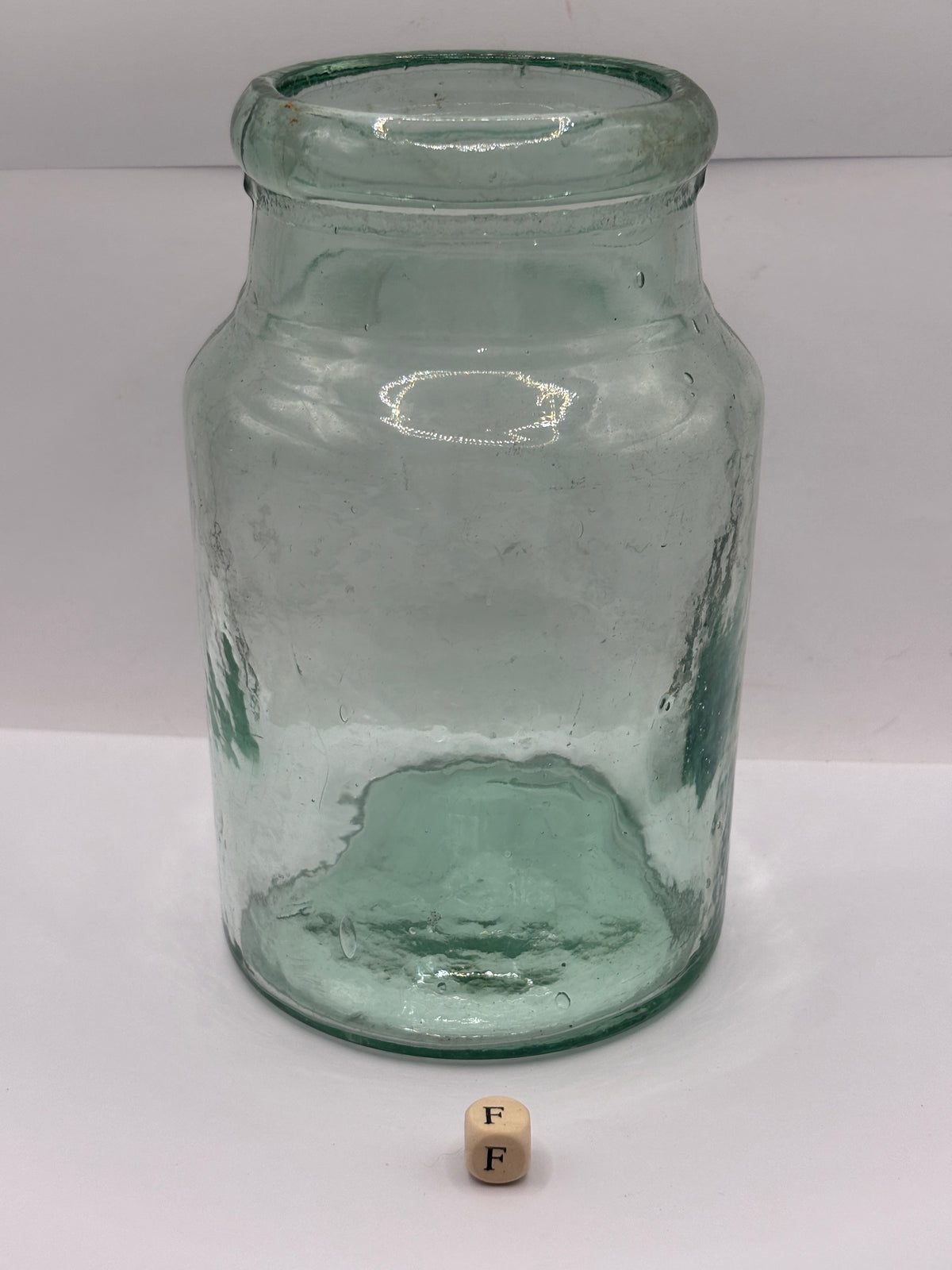 Old aqua glass pickle jar (F)