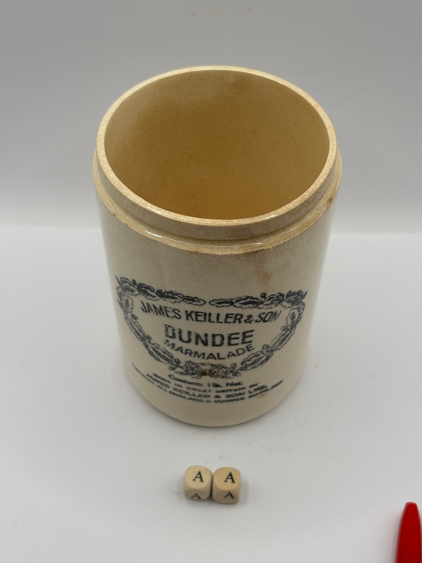 Old 1lb James Keiller Dundee marmalade jar (AA)