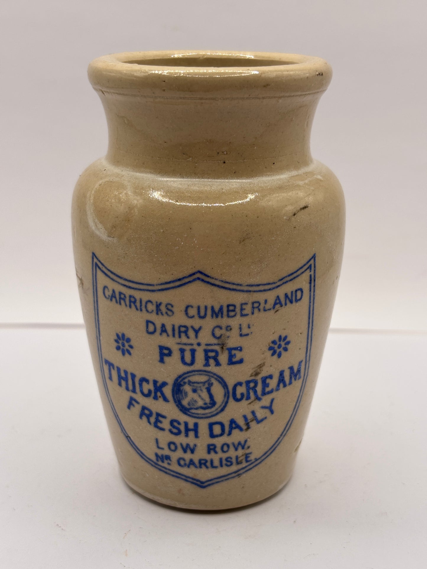 Old advertising cream pot, Carricks Cumberland dairy. Pure thick cream