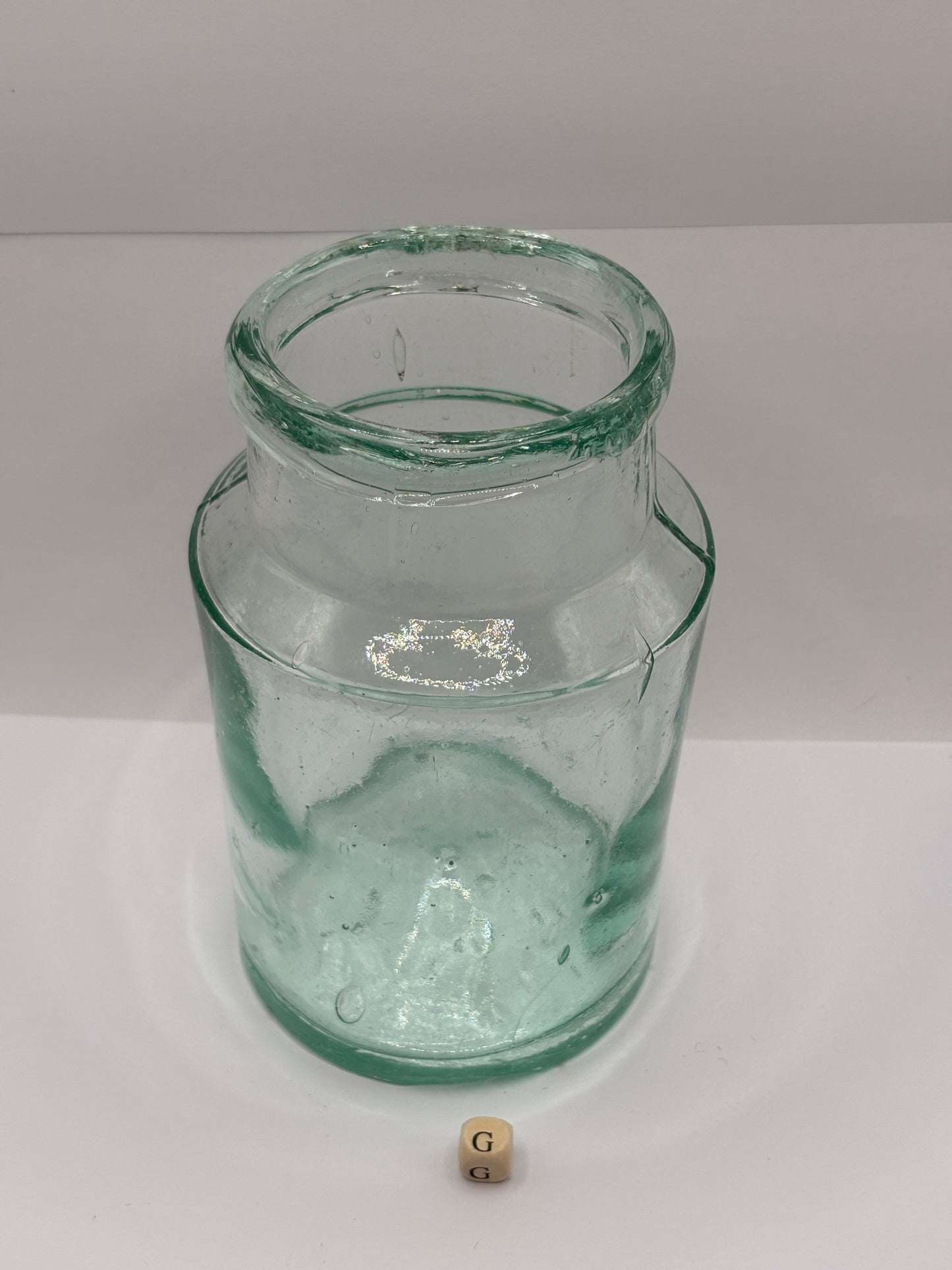 Old 2lb aqua glass pickle jar, preserve jar (G)