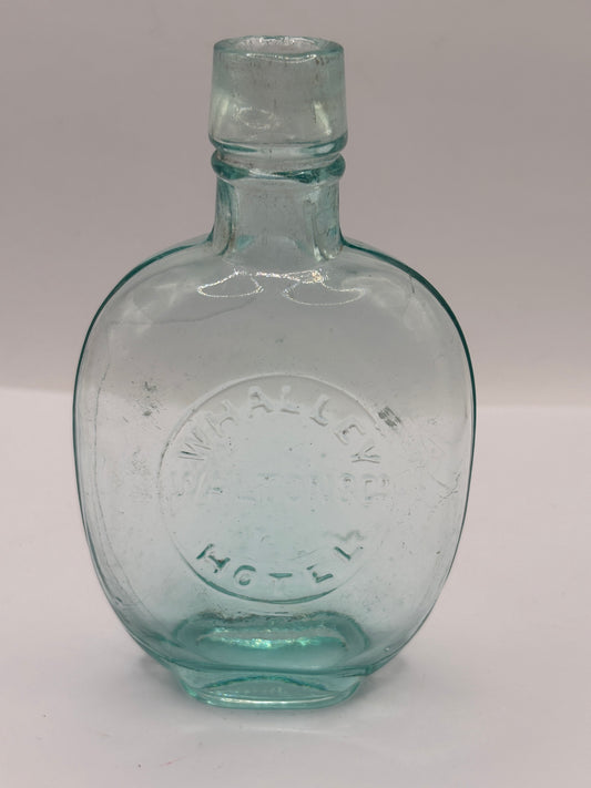 Old glass spirit flask, Whalley hotel
