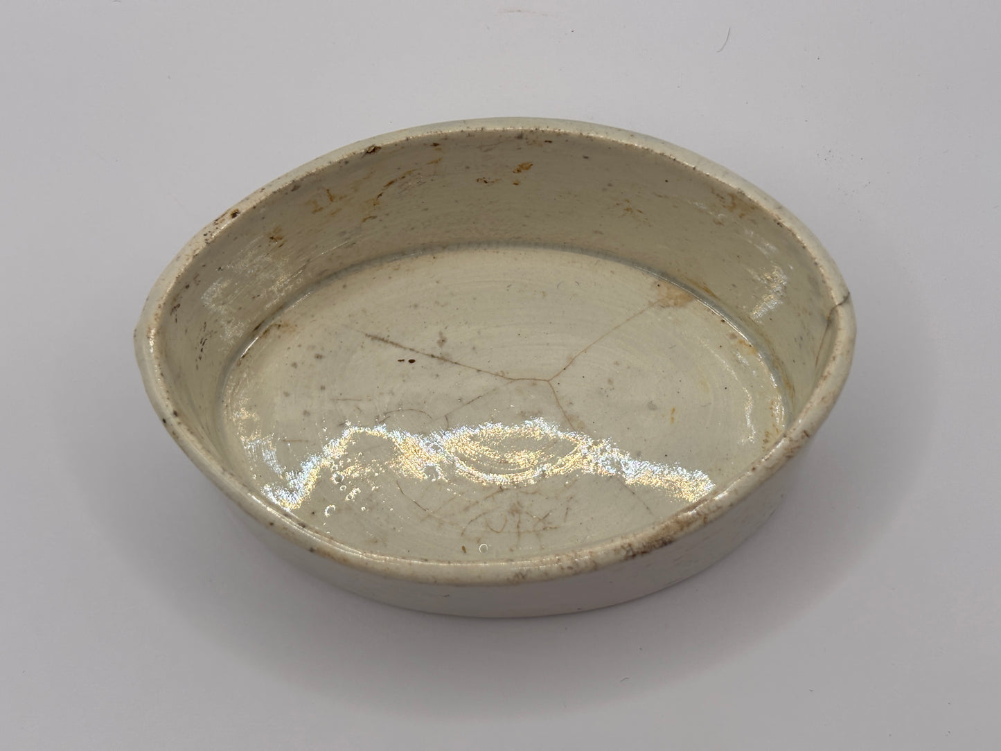 Old oval stoneware meat paste pot, potted meat