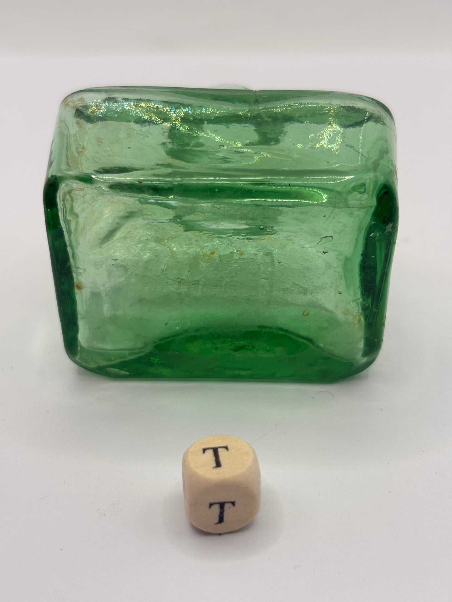 Old green glass boat ink, inkwell (T)