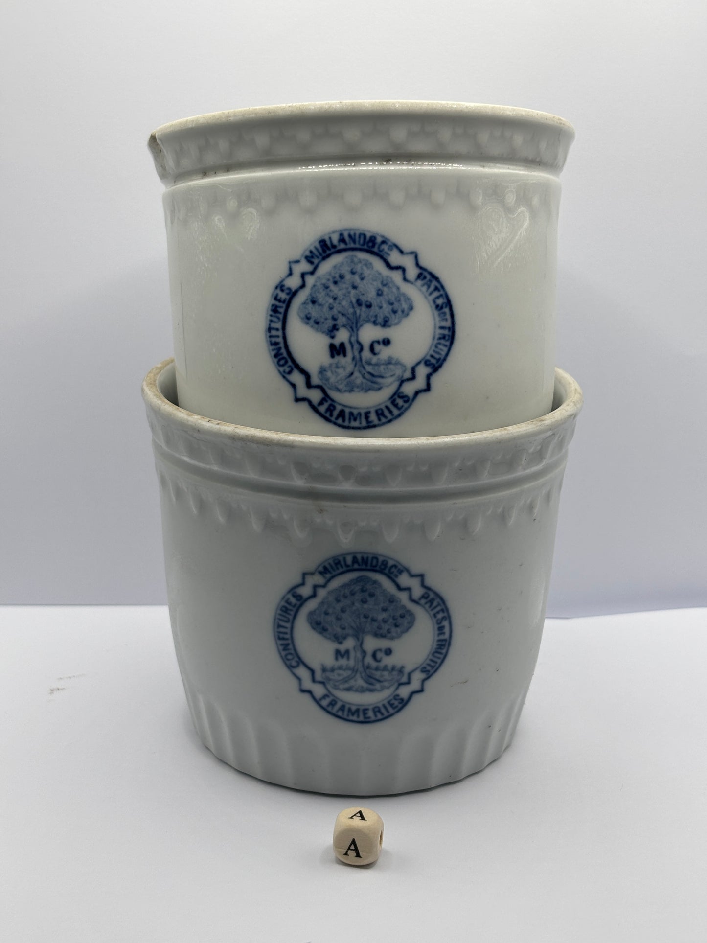 2 Old belgian stoneware jam/ preserve pots damaged (A)