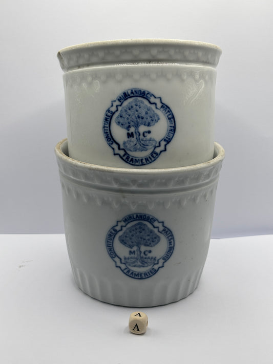 2 Old belgian stoneware jam/ preserve pots damaged (A)