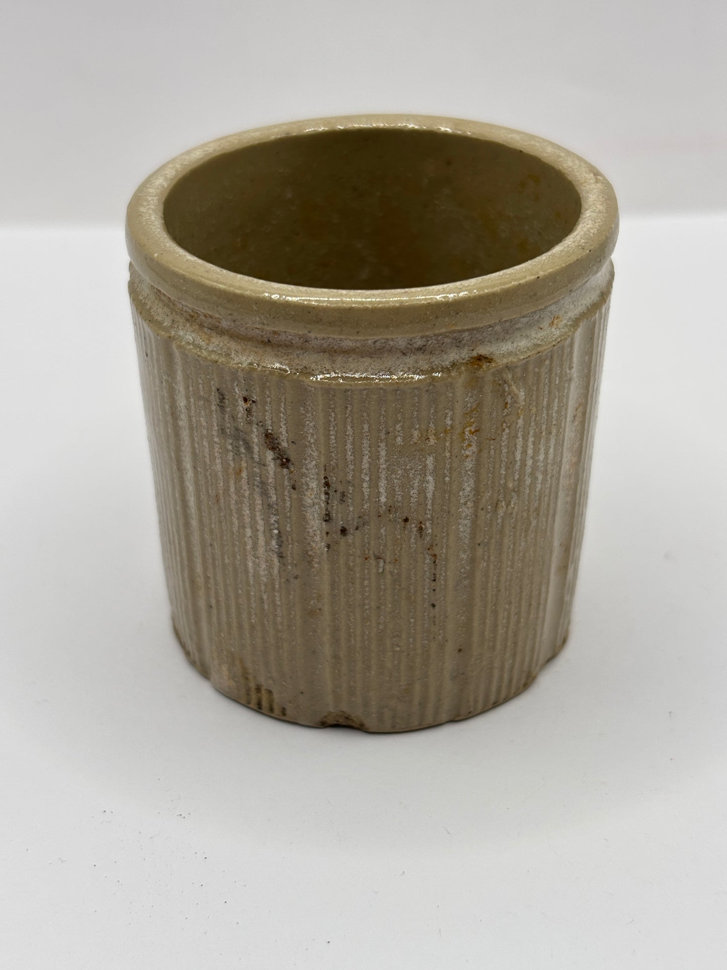 Old mini ribbed stoneware jam pot