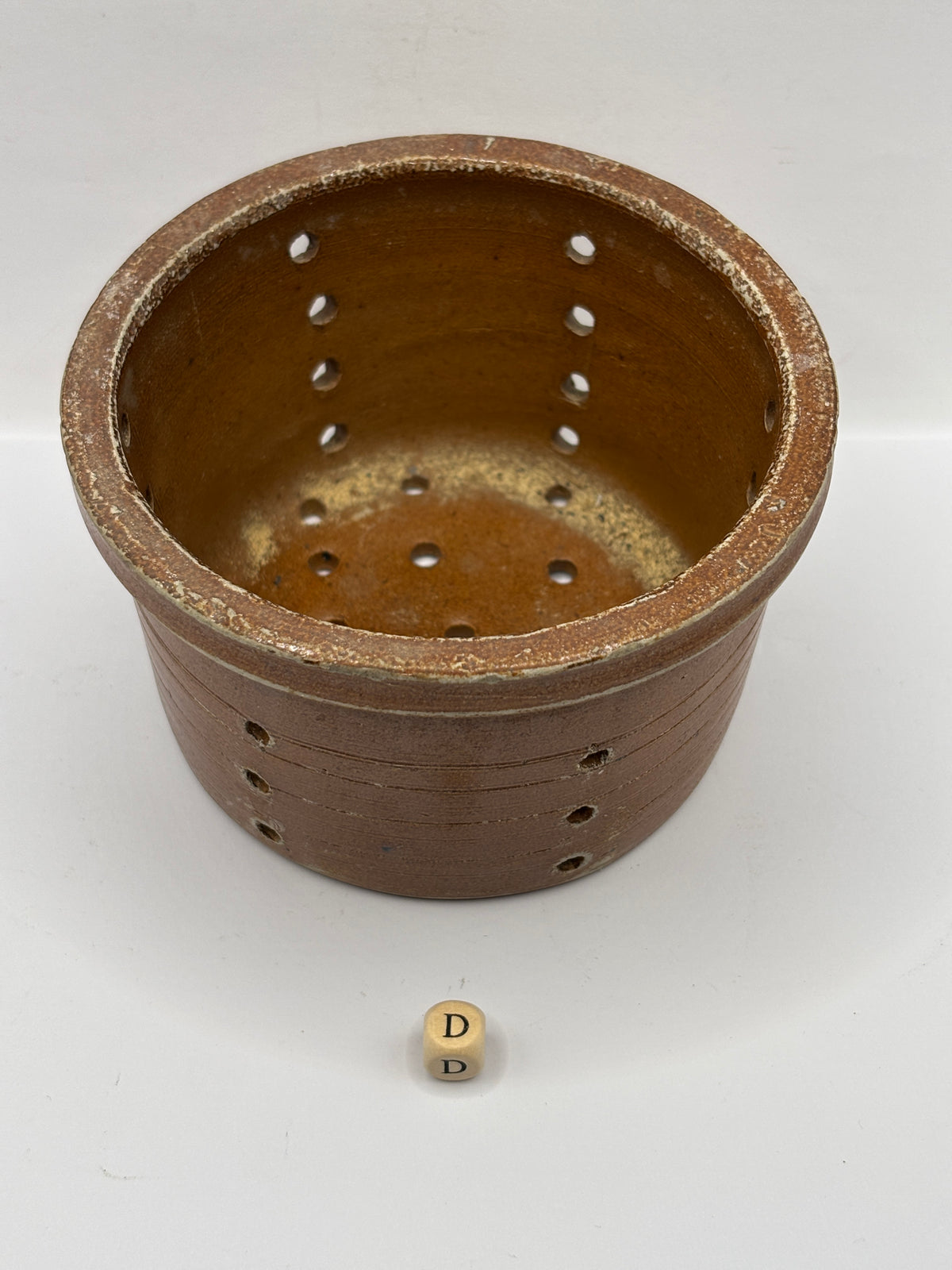 Old french stoneware cheese mold, strainer/ faisselle (D)