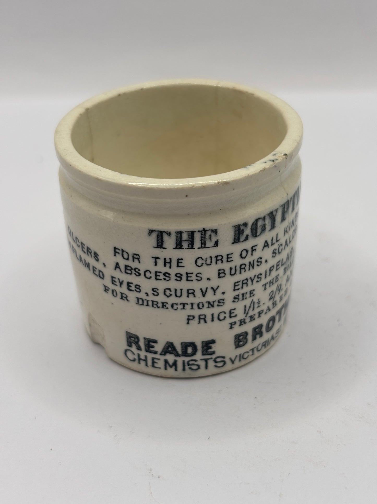 Old advertising ointment pot, Egyptian salve. Reade Brothers