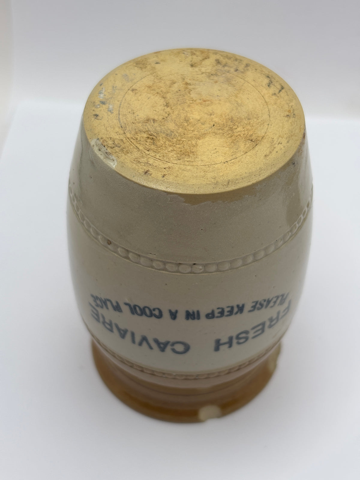 Old stoneware advertising jar, Fresh Caviare