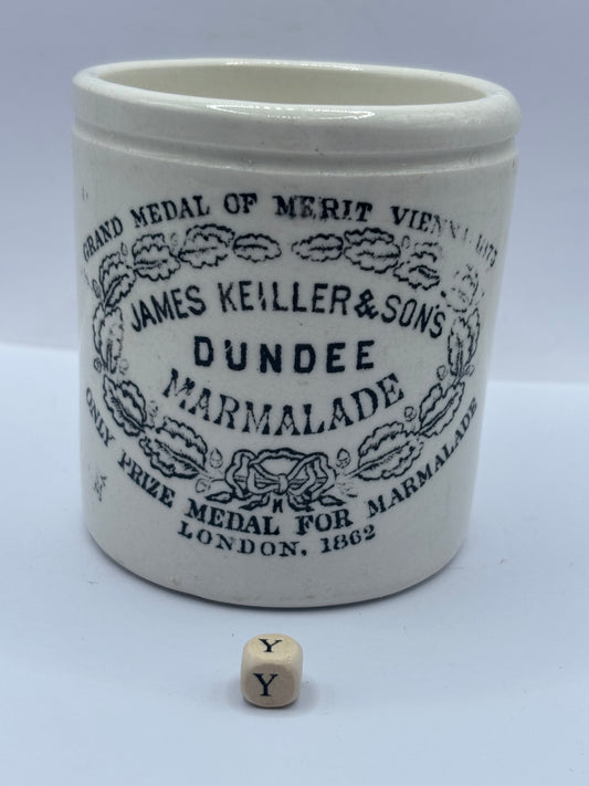 Old 1lb stoneware marmalade pot, James Keiller Dundee marmalade (y)