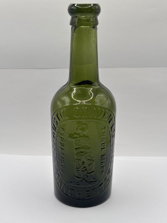 Old advertising green glass beer bottle, Austin Craven Manchester