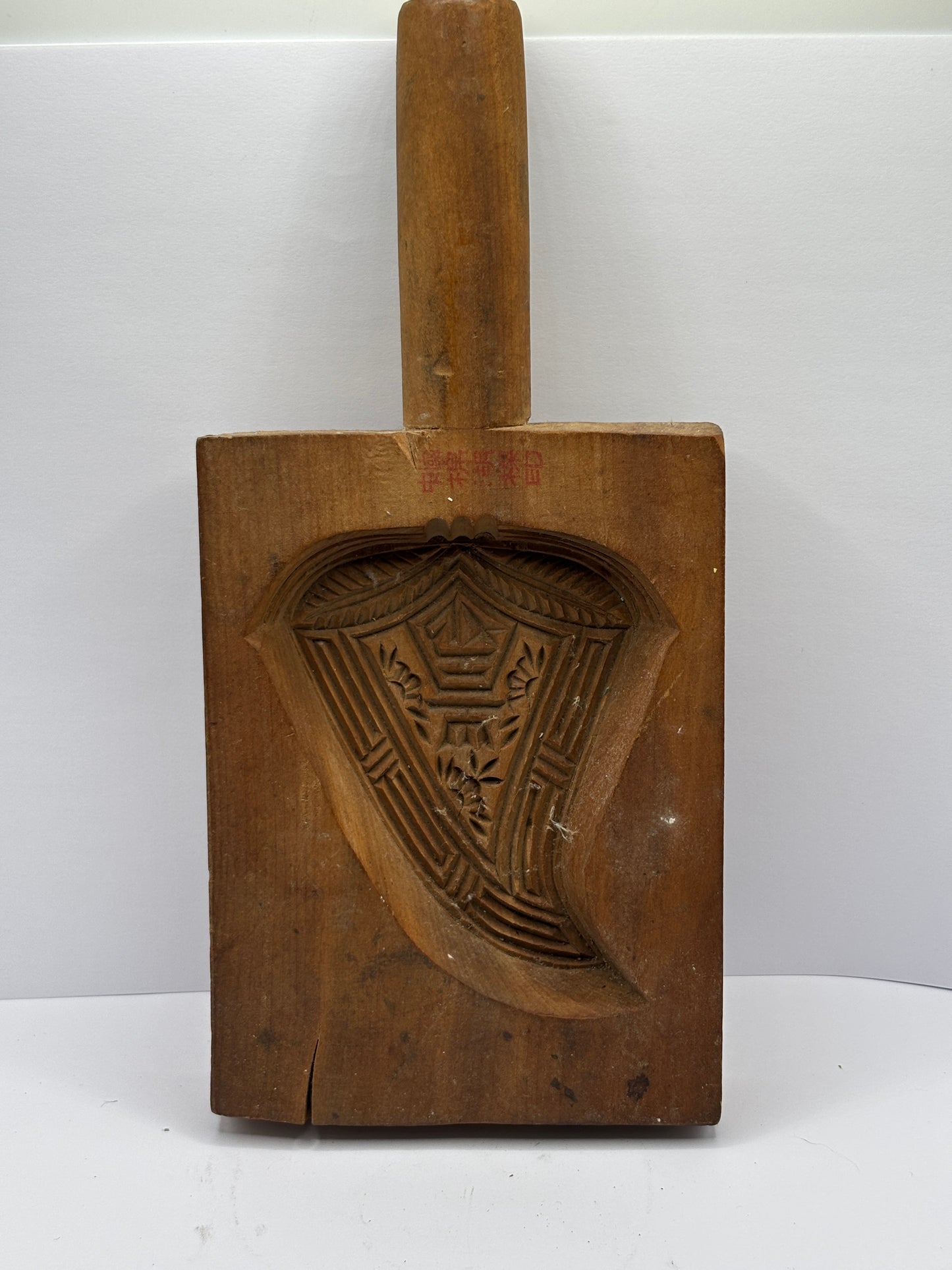 Old japanese wooden carved mold, biscuit/butter mold?