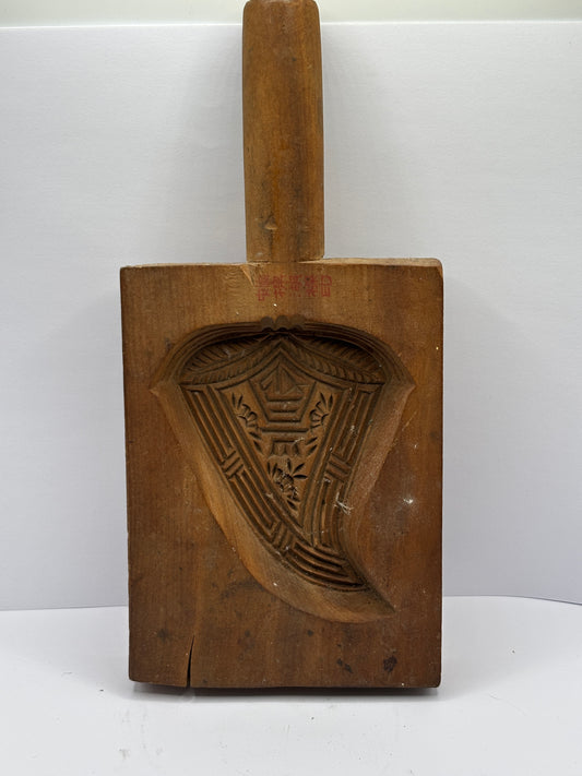 Old japanese wooden carved mold, biscuit/butter mold?