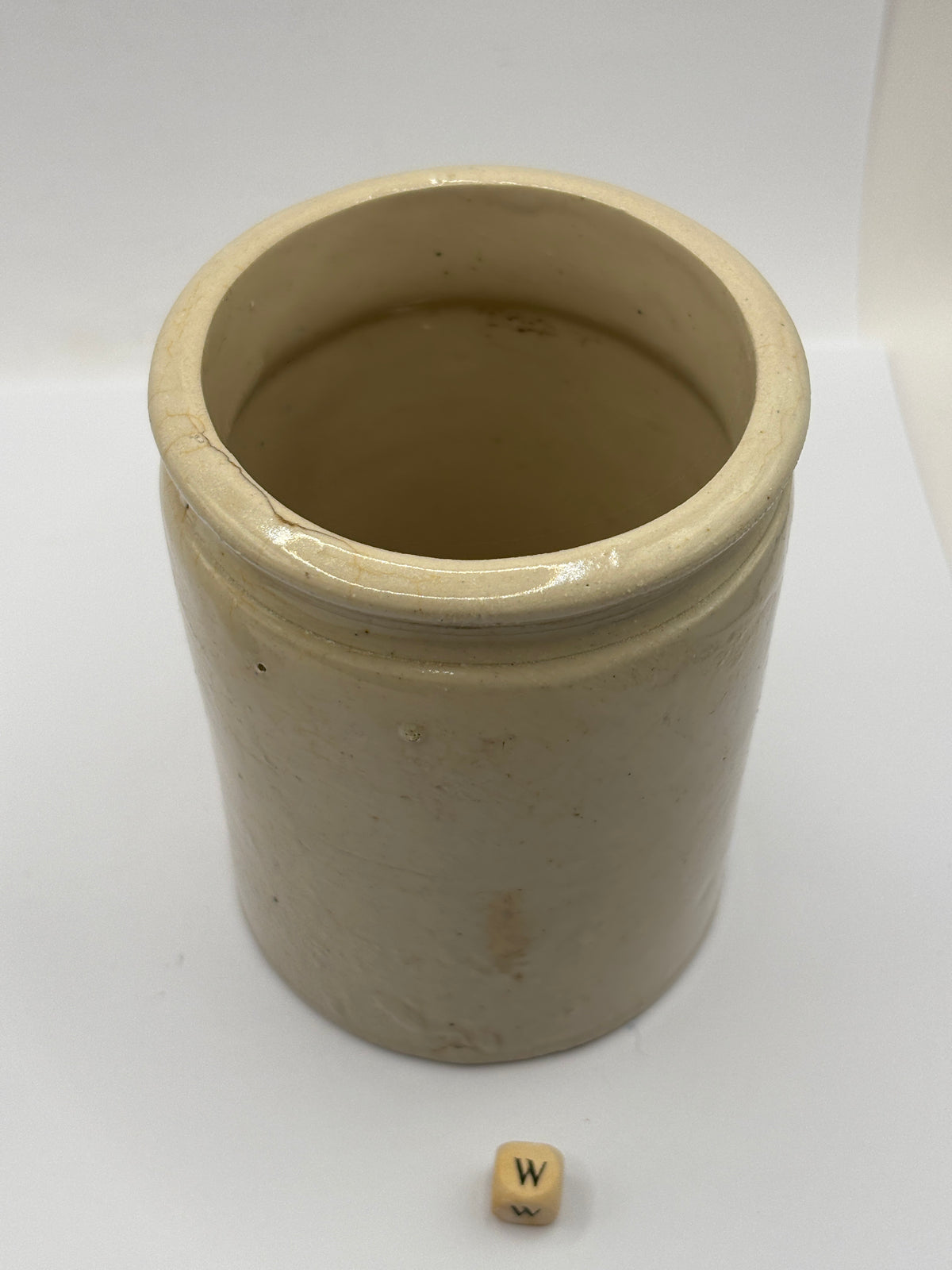 Old 1lb rolled top stoneware marmalade jar (w)