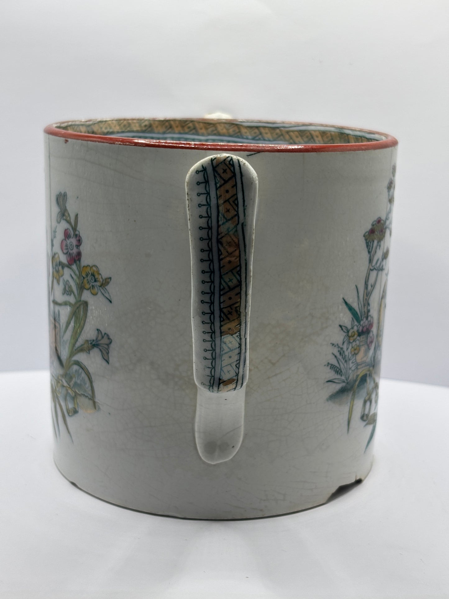 Old 2 handled mug, oriental