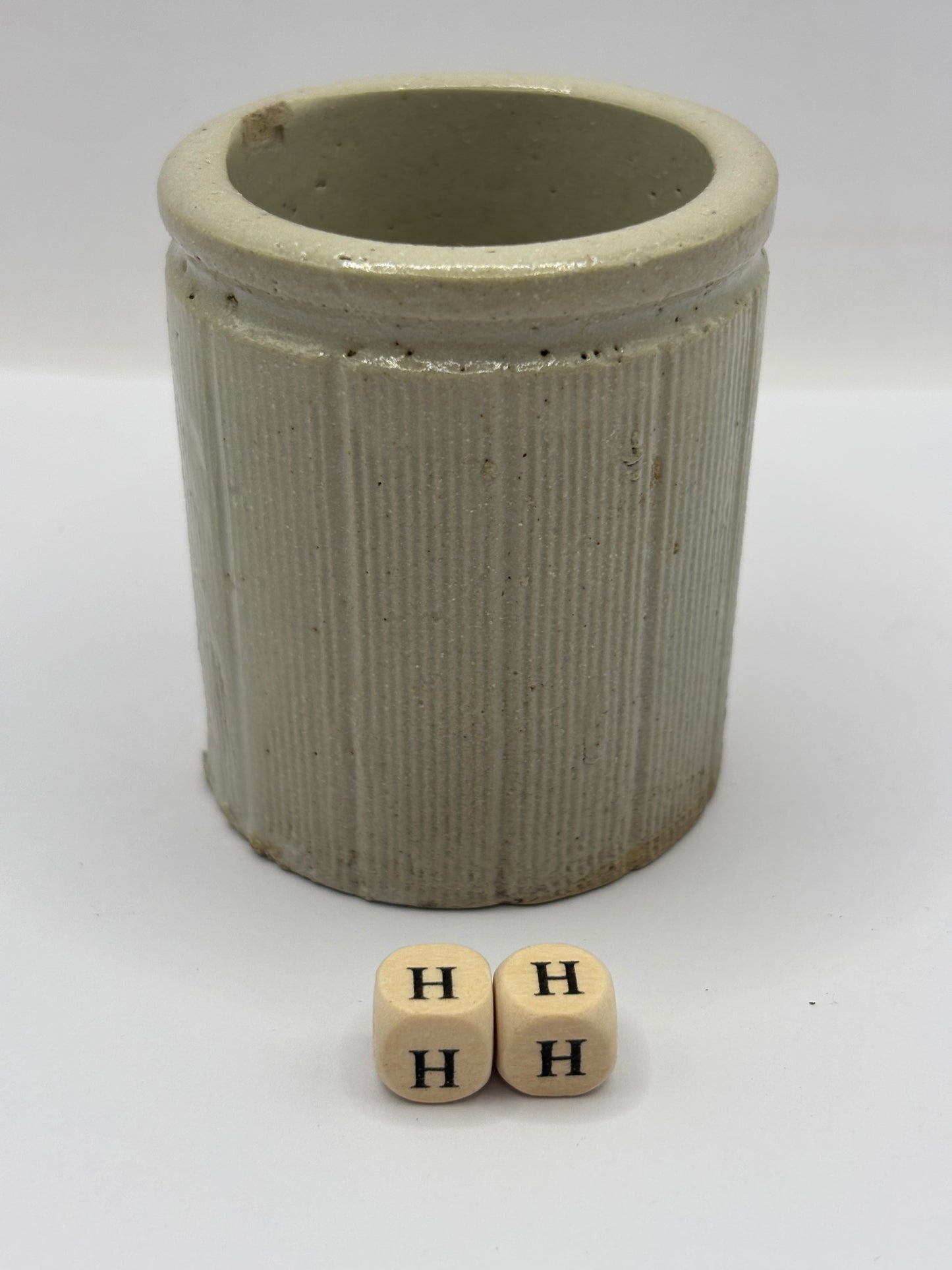 Old mini ribbed stoneware jam pot (HH)