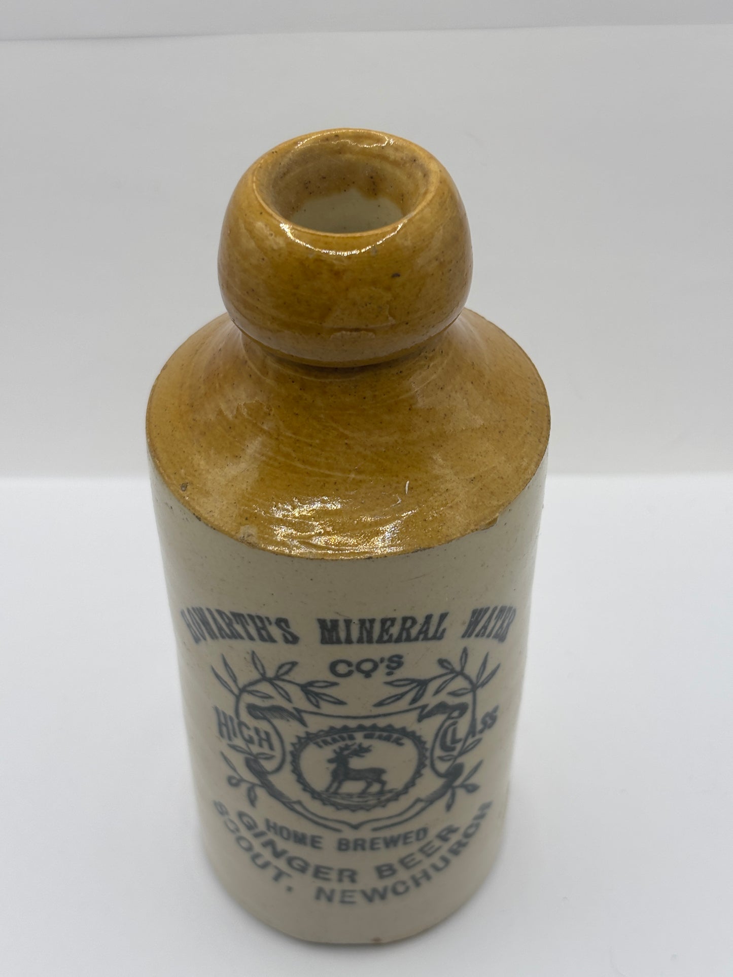 Old stoneware ginger beer bottle, Howarths mineral water Co. Scout Newchurch