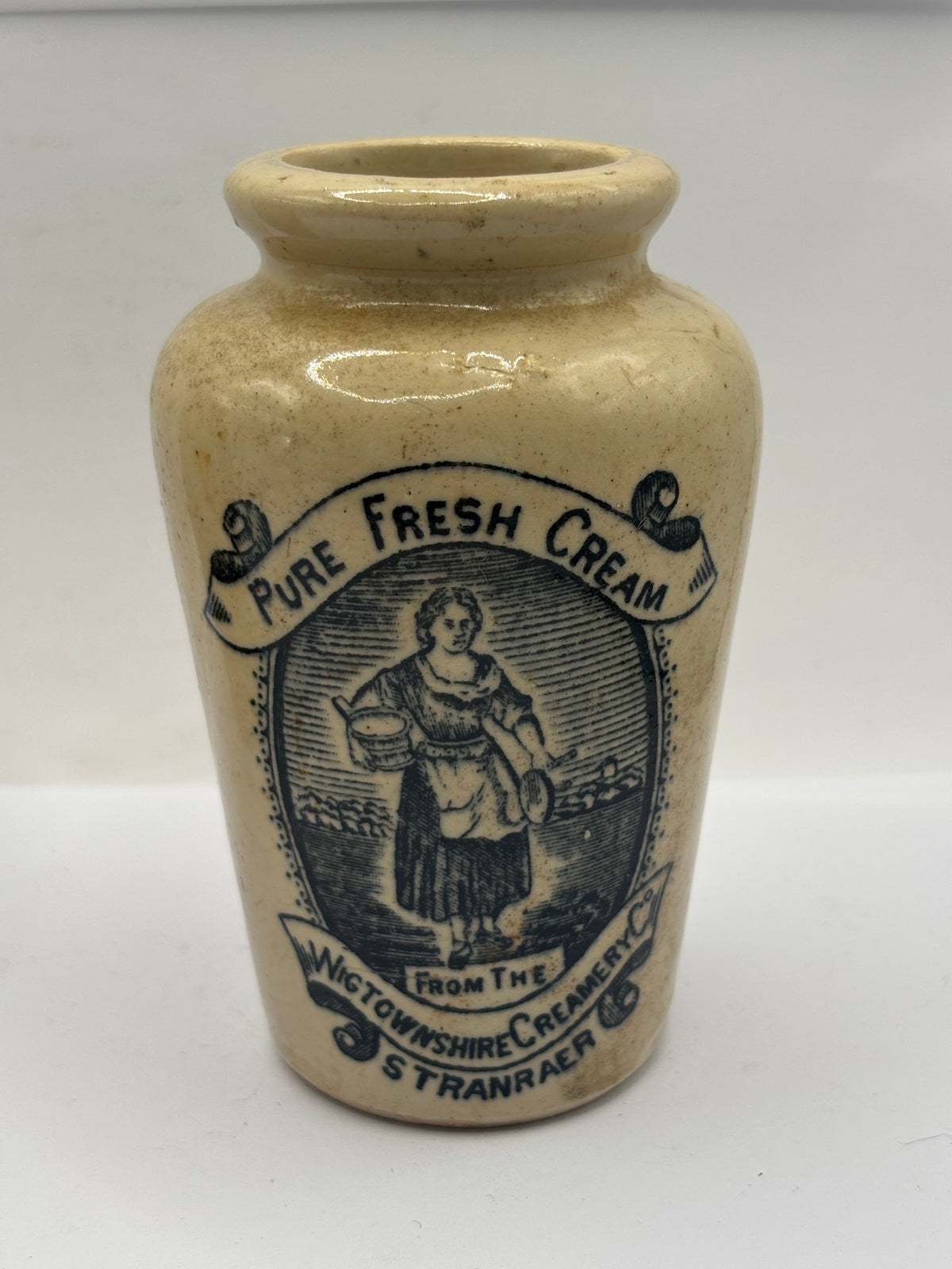 Old advertising cream pot, rich preserved cream stranraer, milkmaid