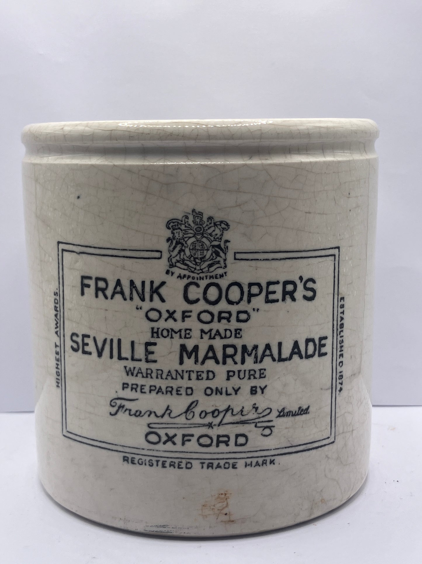 2lb frank cooper marmalade jar, stained & crazed