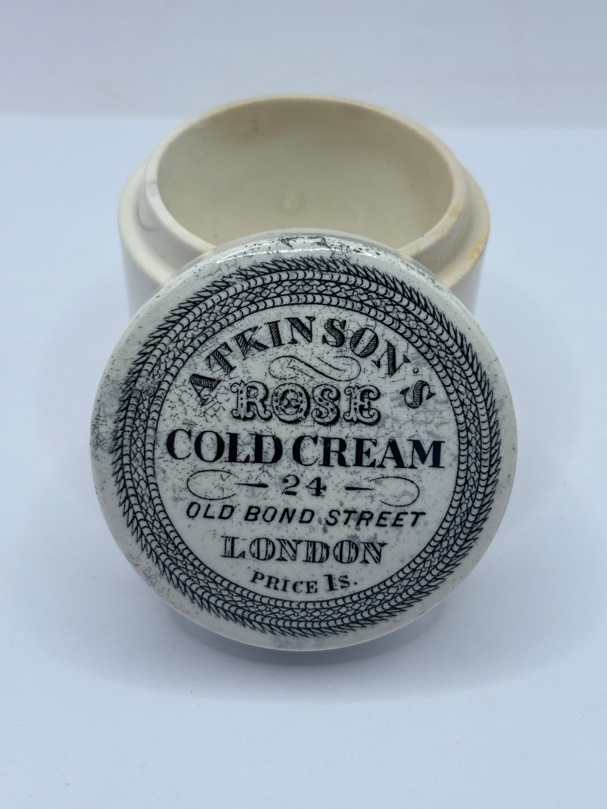 Old advertising lid and base. Atkinsons rose cold cream