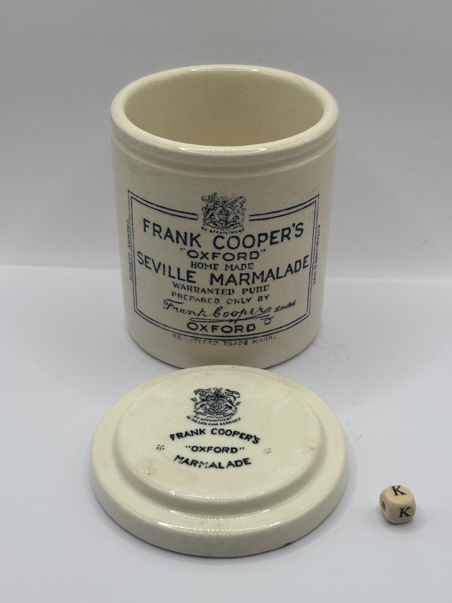 Old 1lb Frank Cooper marmalade Jar with lid (K)