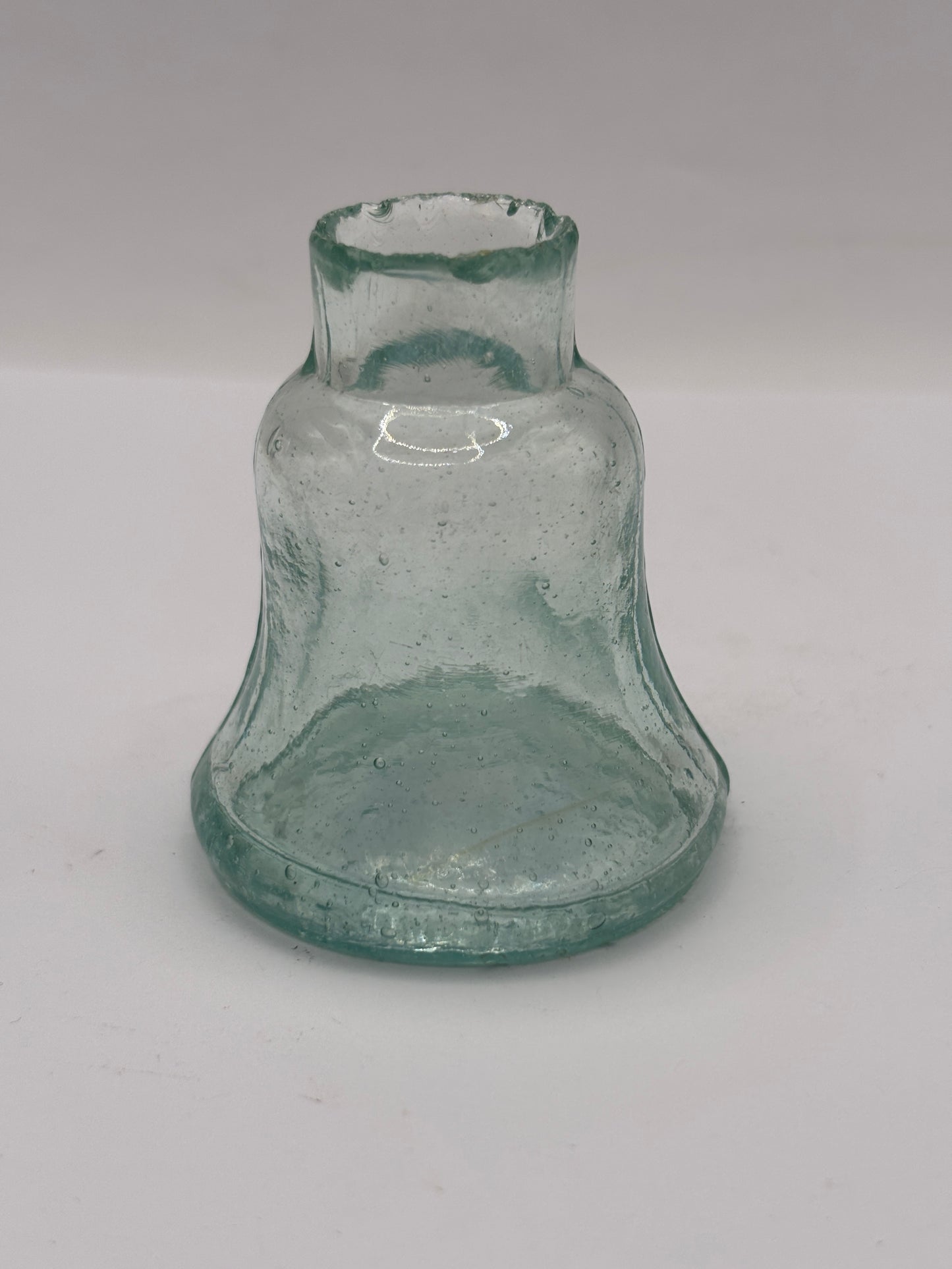 Old aqua glass inkwell, Bell ink. Ink bottle