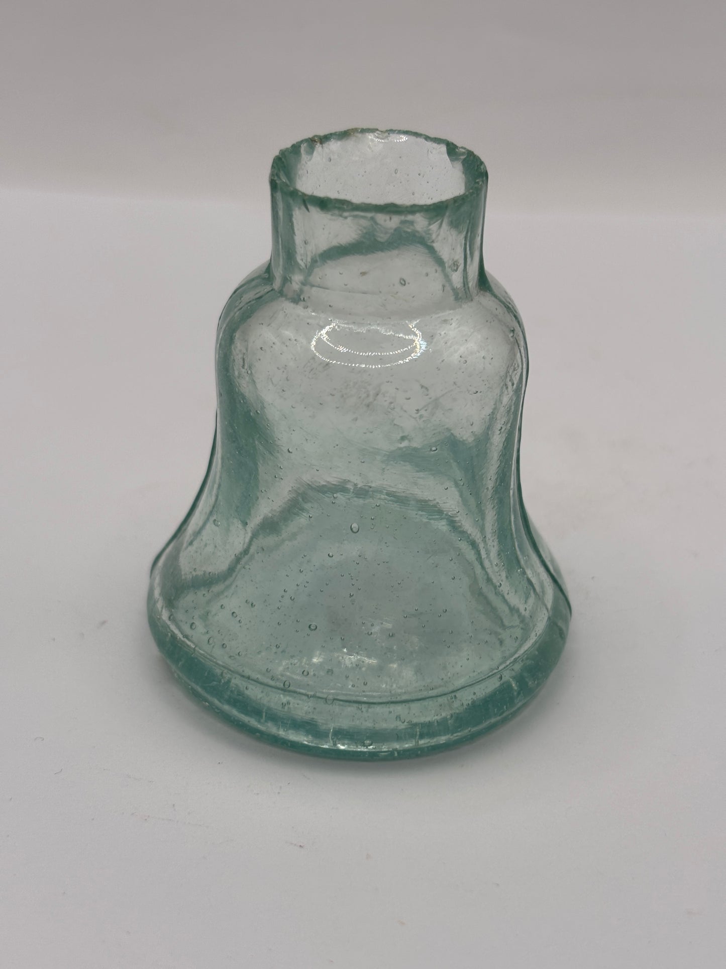 Old aqua glass inkwell, Bell ink. Ink bottle