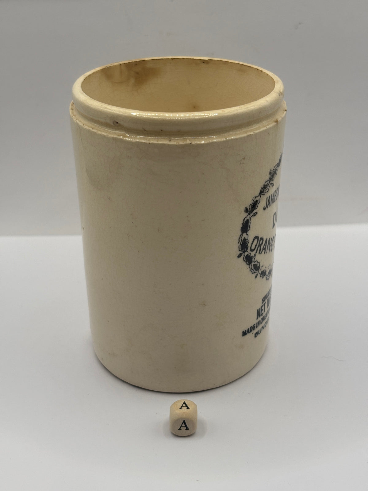 Old 1lb stoneware marmalade pot, James Keiller Dundee marmalade (a)