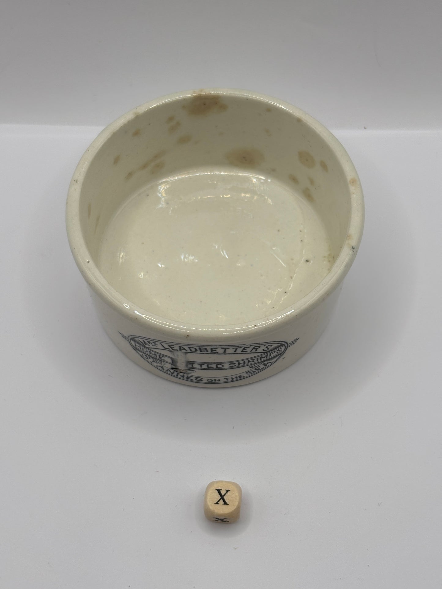 Old advertising shrimp paste pot. Mrs leadbetters home potted shrimps