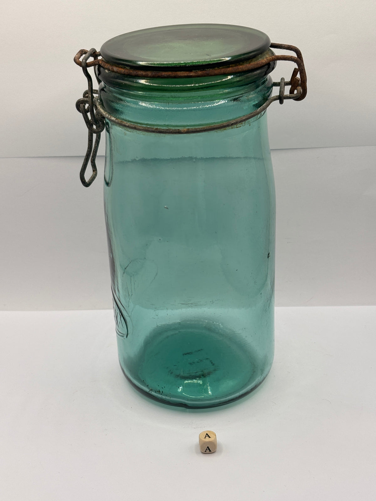 Old French green glass canning jar, Solidex (a)