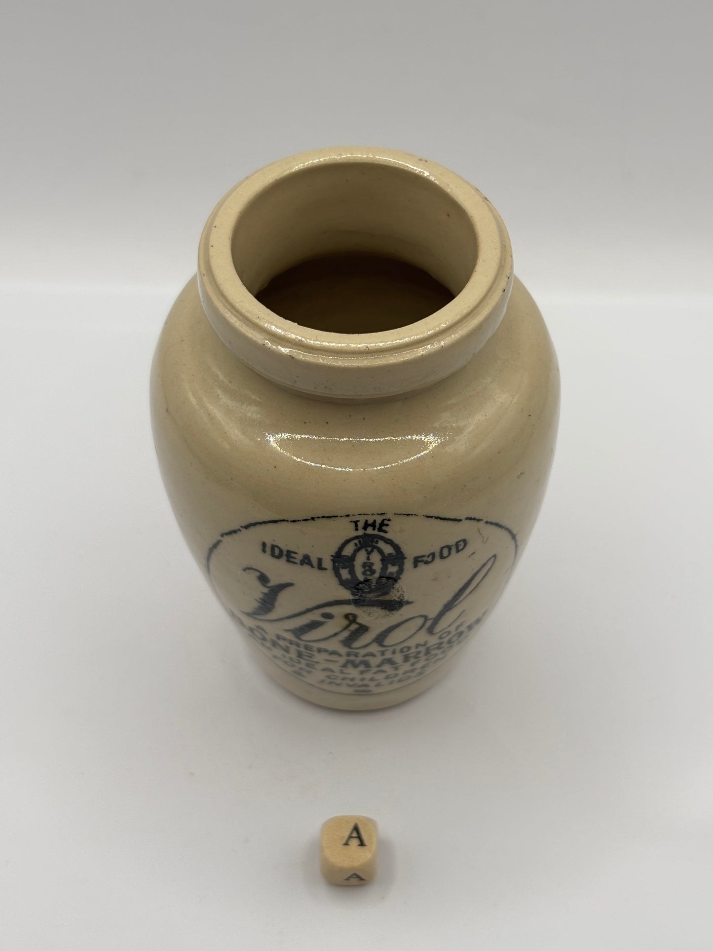Old stoneware advertising Virol jar 10cms (a)