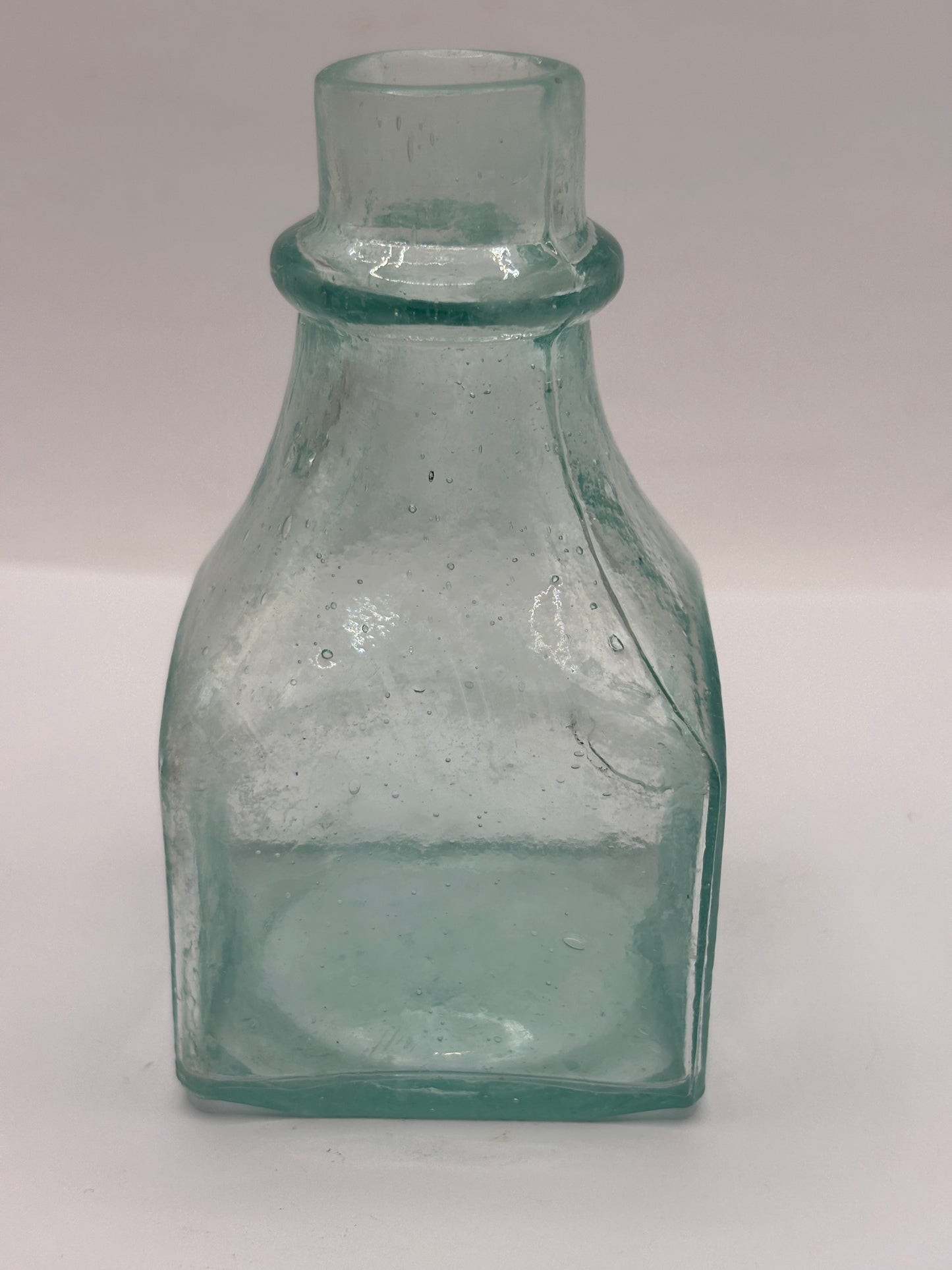 Old tall aqua inkwell,ink bottle. 10.5cms