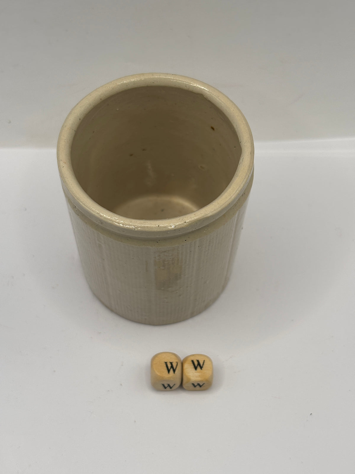 Old mini ribbed stoneware jam pot (ww)