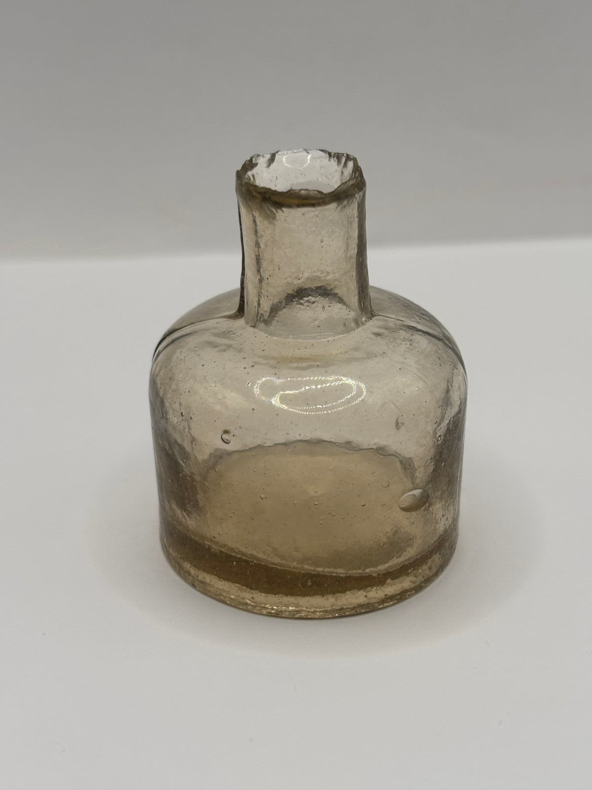Old glass ink, inkwell, peachy coloured