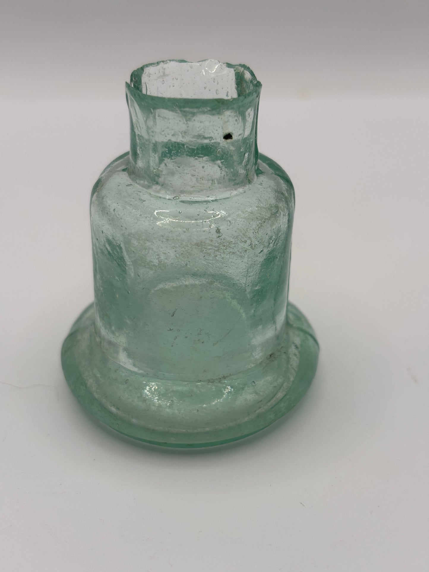 Old aqua glass inkwell, Bell ink