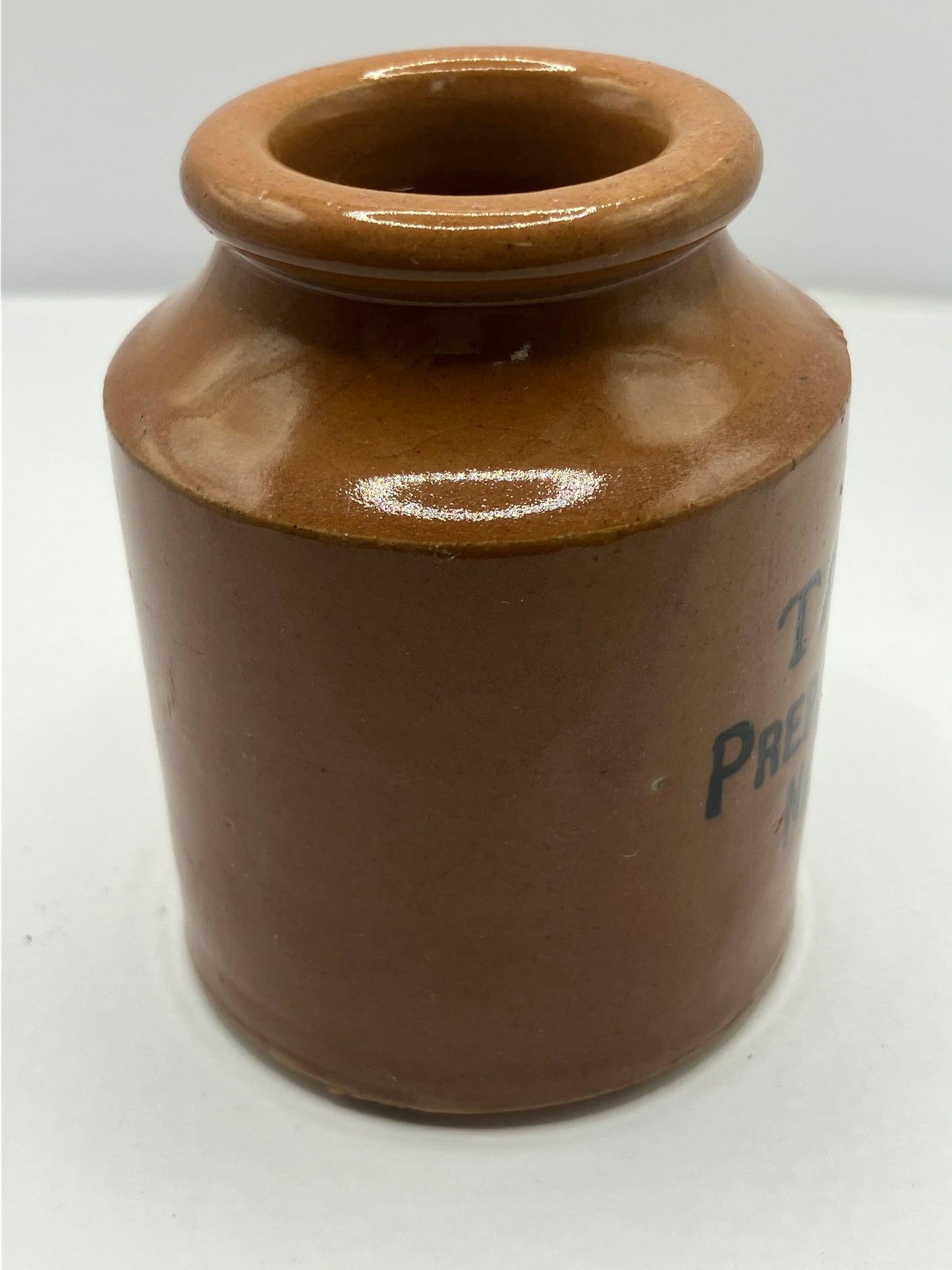 Brown stoneware mustard pot