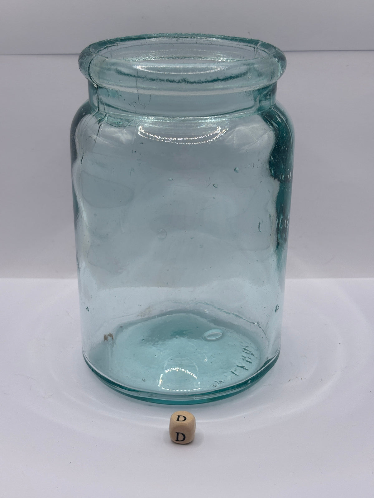 Old aqua glass pickle jar (D)