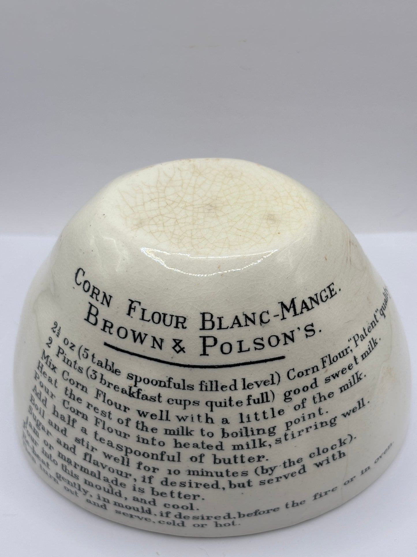 Old advertising Blanc mange mould, Cornflower blanc mange. Brown & Polsons