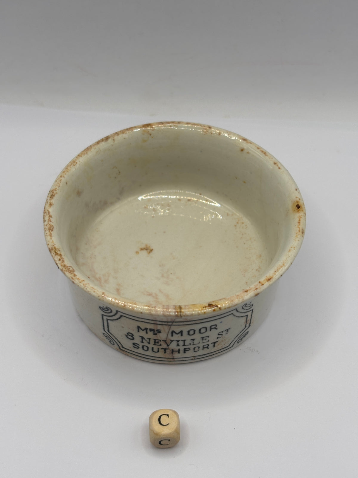 Old Mrs Moors advertising meat paste pot (c)