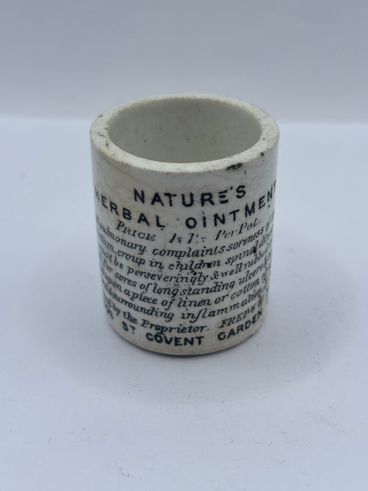 Old advertising ointment pot, Natures herbal ointment 4cms