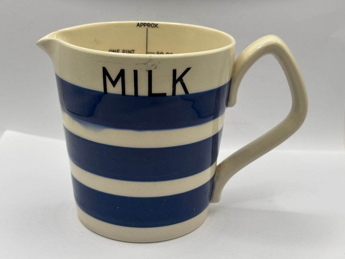 Vintage blue & white striped milk jug