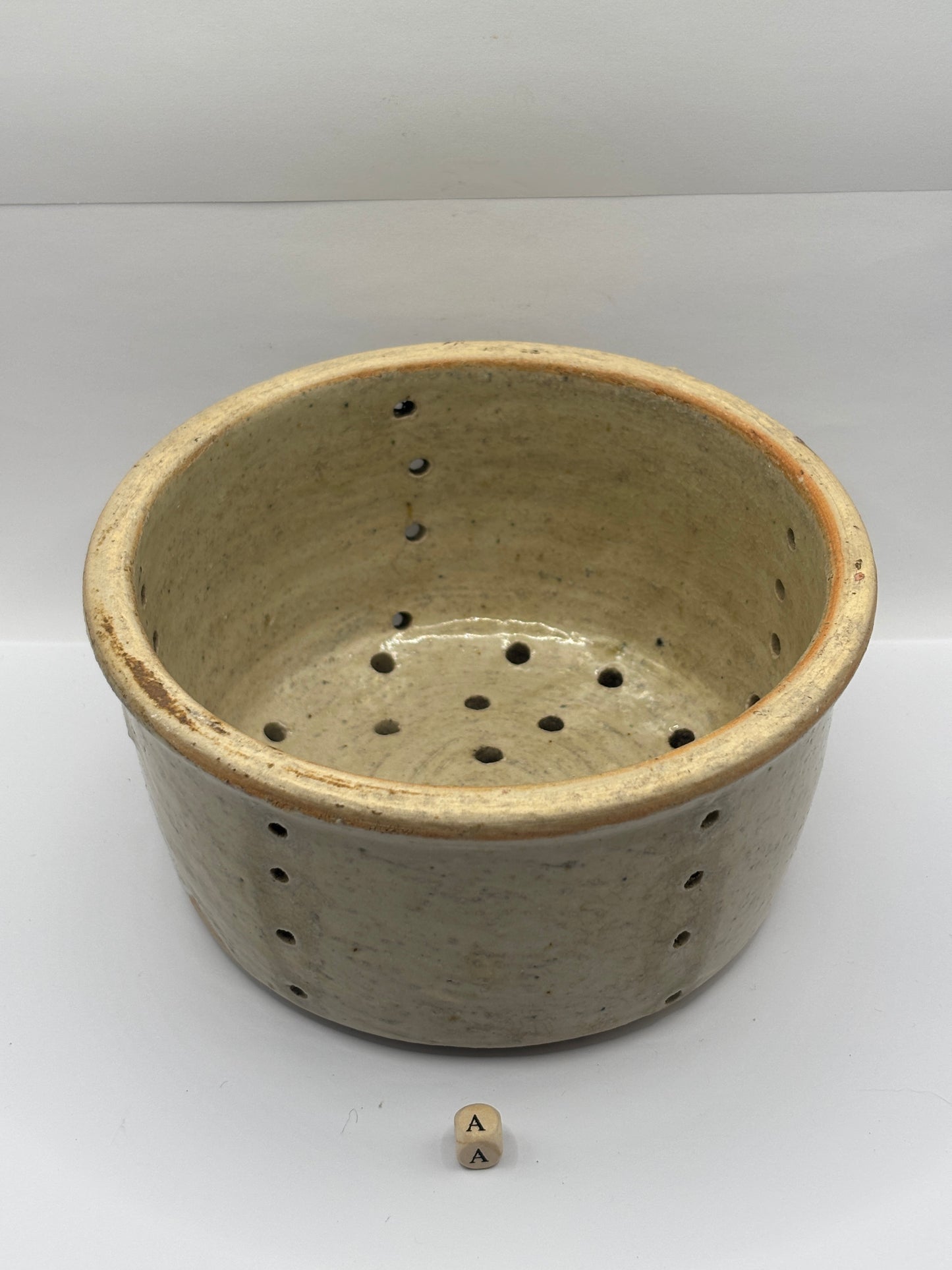 Old french stoneware cheese strainer, cheese mold (a)