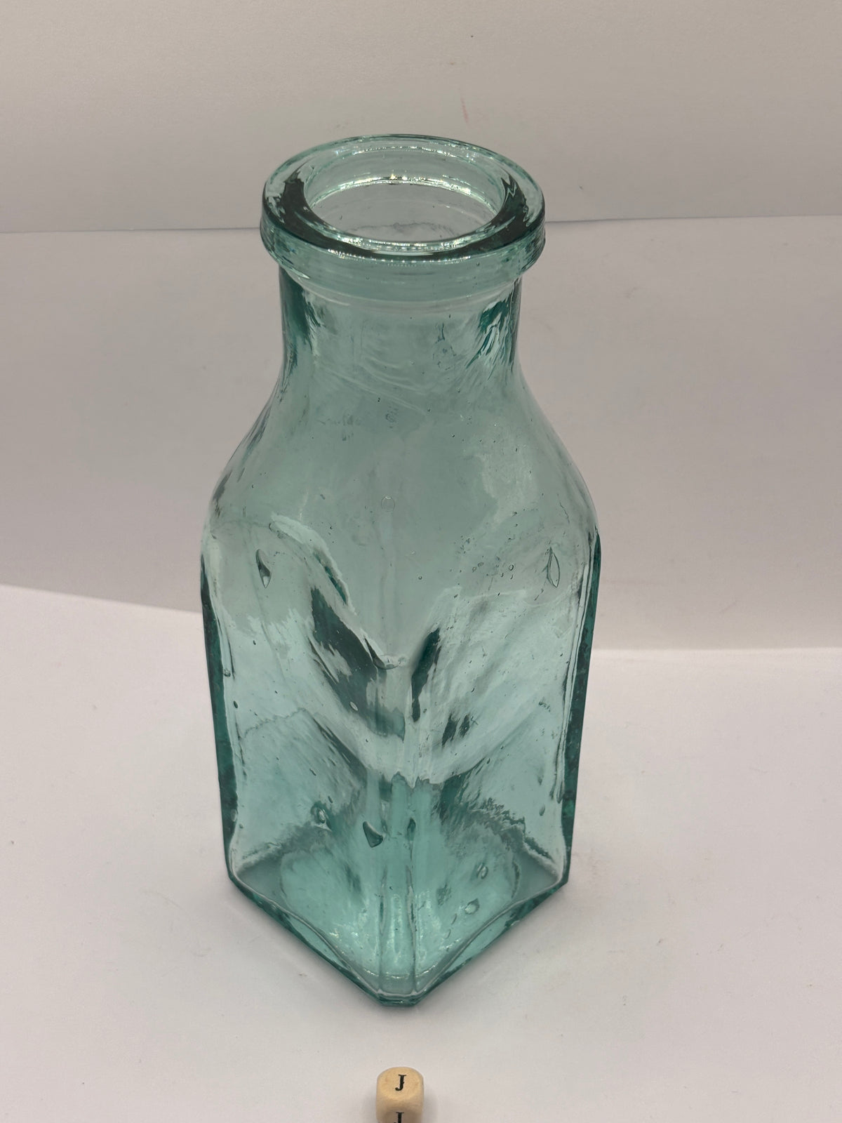 Old square aqua glass pickle jar (J)