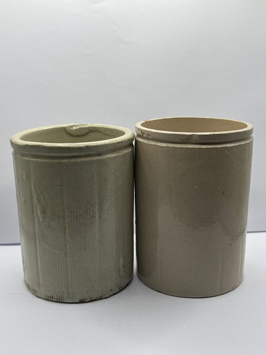 2 ribbed stoneware jam pots