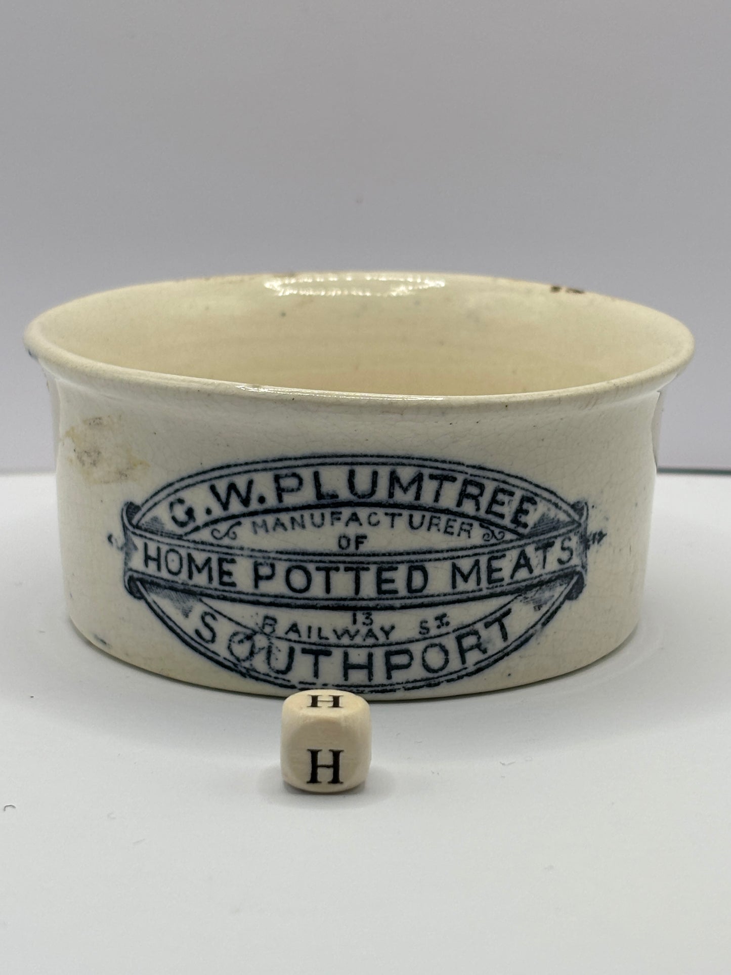Plumtree home potted meats advertising pot (H)