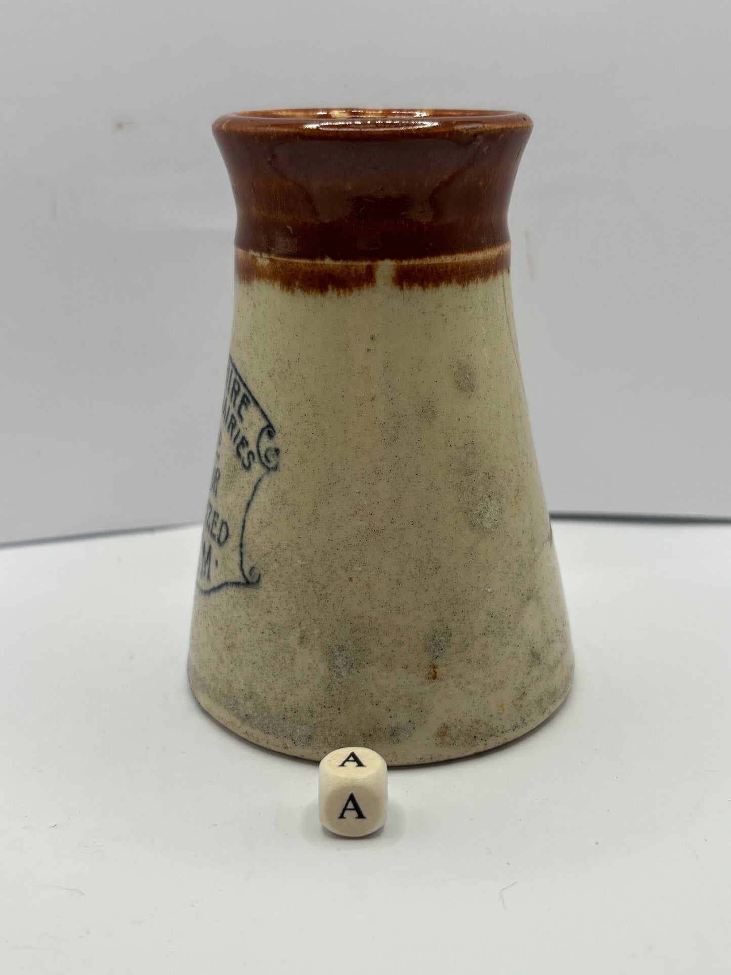 Old Lancashire hygienic dairies cream pot, Damaged (A)