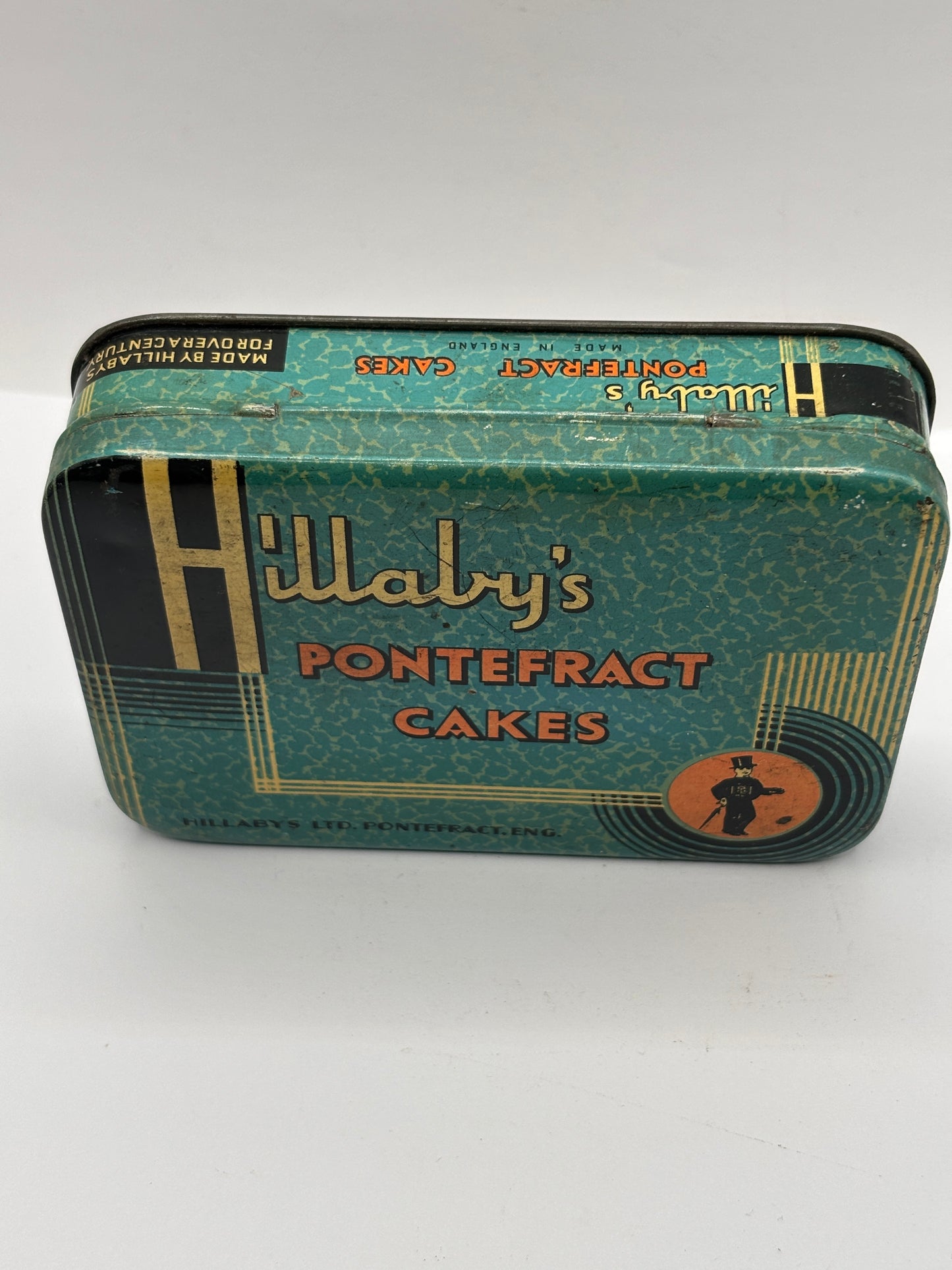 Old advertising tin, Hillabys pontefract cakes