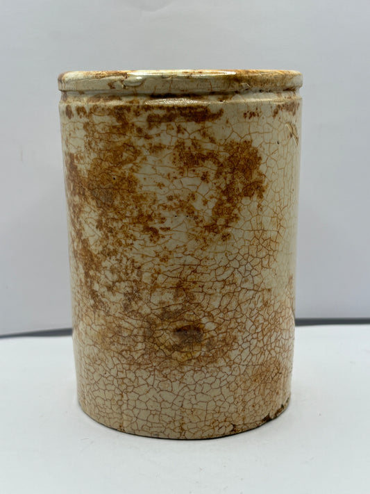 Old stained & crazed stoneware jam pot